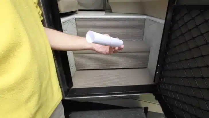 A piece of paper rolled into a tube and secured with a rubber band