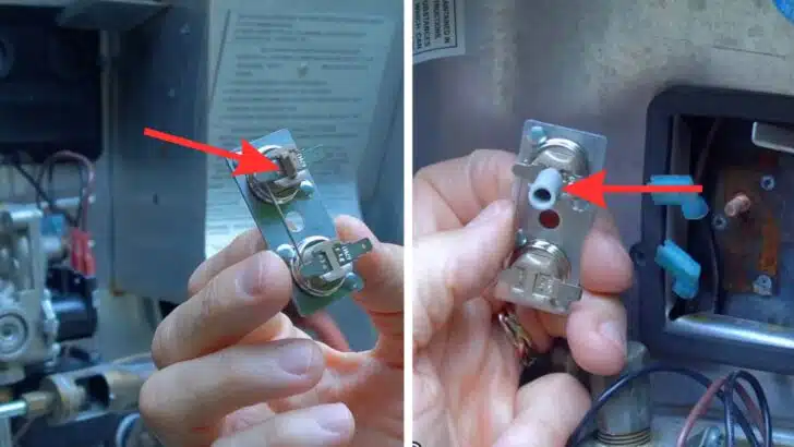 Split screen showing a tab where a nylon spacer is placed to create the reset button.