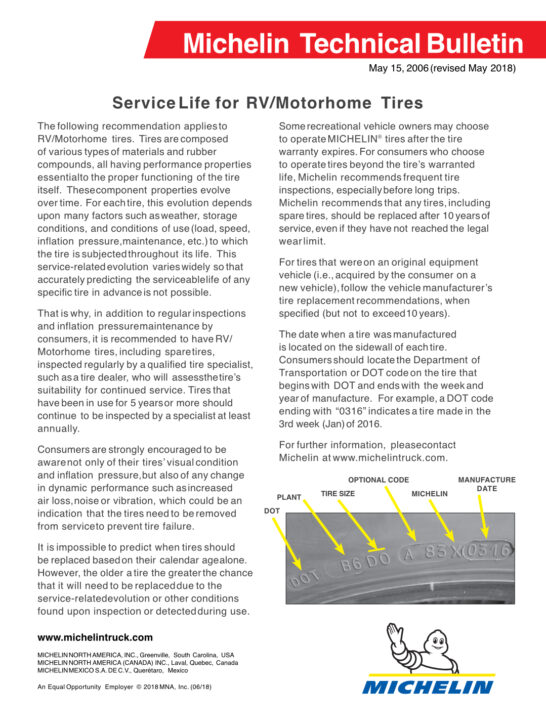 Michelin's Technical Bulletin On RV Tire Service Life