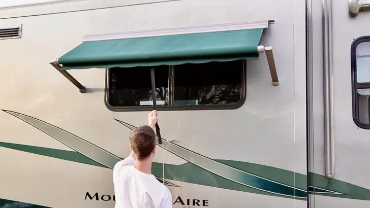 Installing an RV window awning that's wider than the window blocks both rain and sun better.