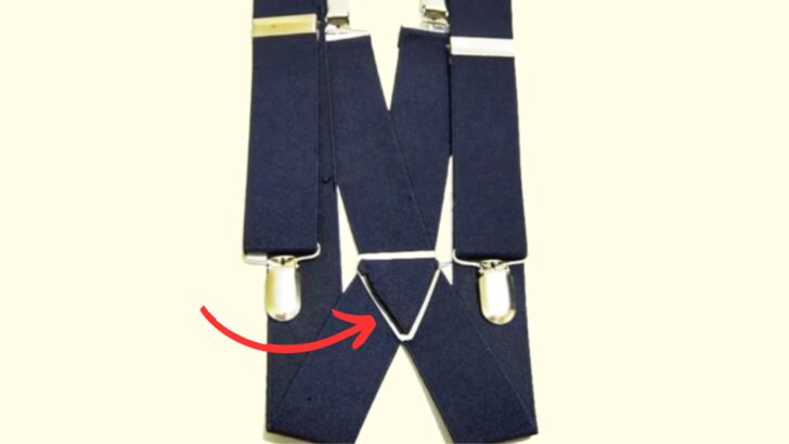A pair of standard clip-on suspenders with a metal guide