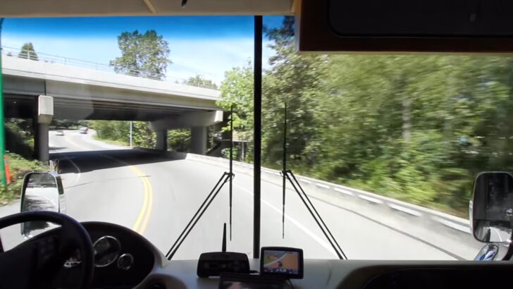 Driving a motorhome with an overpass just ahead