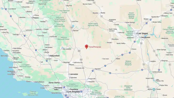 Trona Pinnacles shown on a Google Map