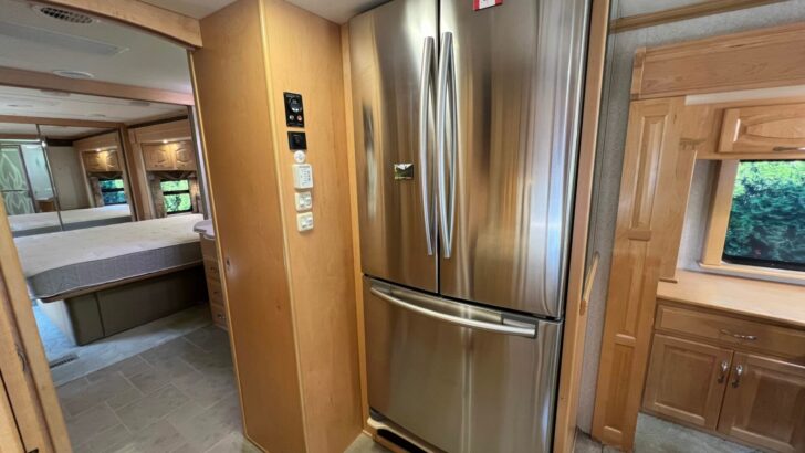 The full-size residential fridge in our Newmar Mountain Aire