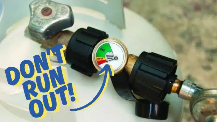 RV propane tank gauge showing empty