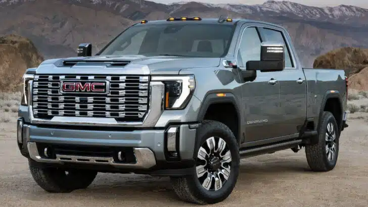 A gray, GMC Sierra HD 2500 pickup truck