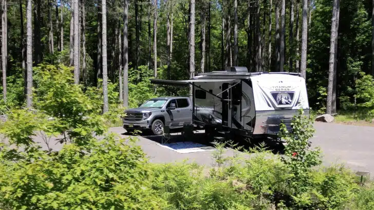 Our truck and trailer in a boondocking location