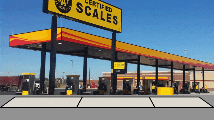 Animation showing our truck and trailer pulling onto the three-segment scale at a CAT Scale
