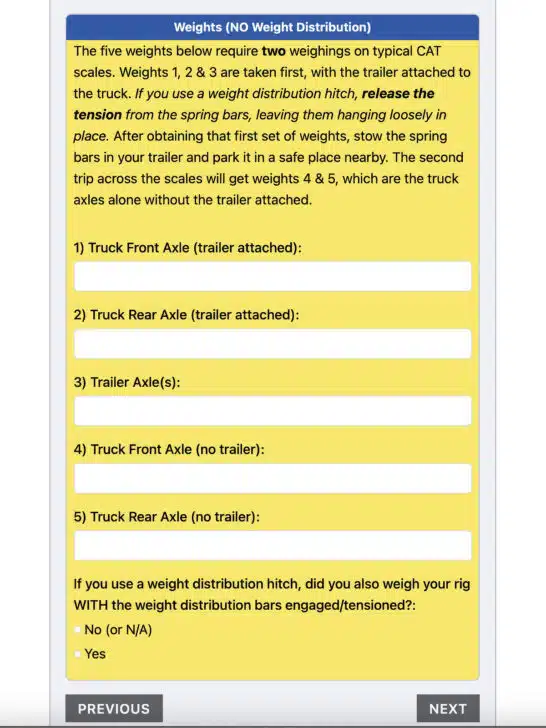 The second page of our towing and weight calculator tool