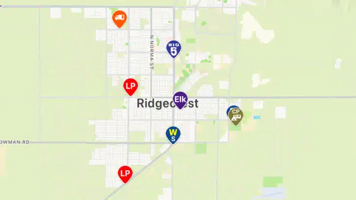 Allstays app map showing pins