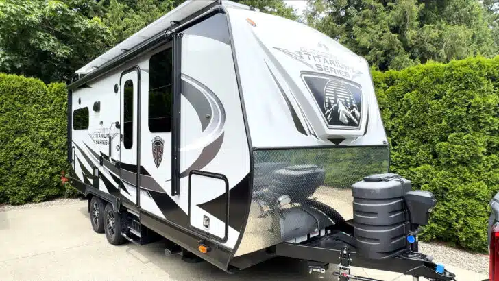 Our trailer parked in an RV site